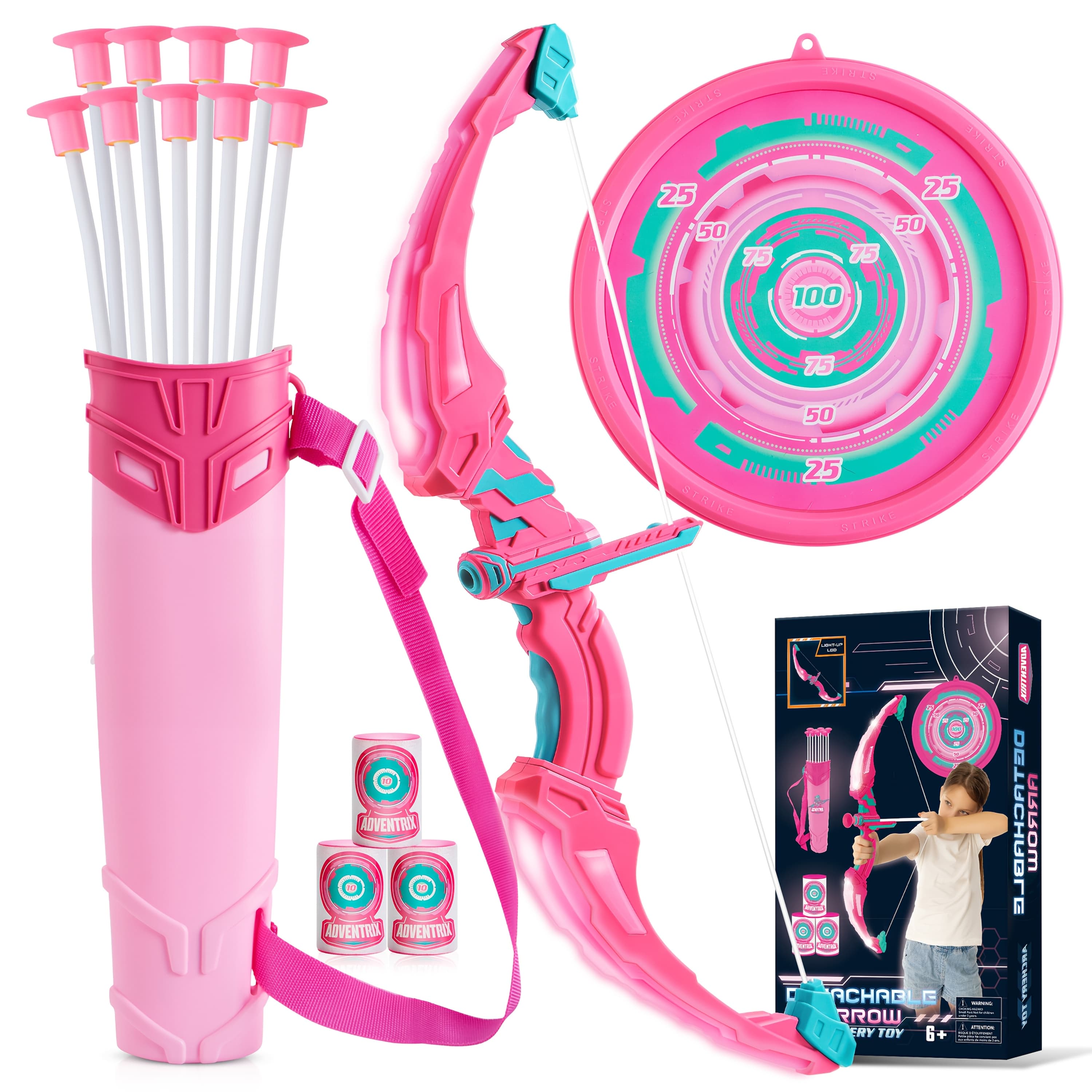 TEMU Kids Led Light Up Bow And Arrow Toy With 9 Suction Cup Arrows, & Case - - Suitable For , Indoor/outdoor Archery Gift For Birthday/christmas, - With Flashing (bow)
