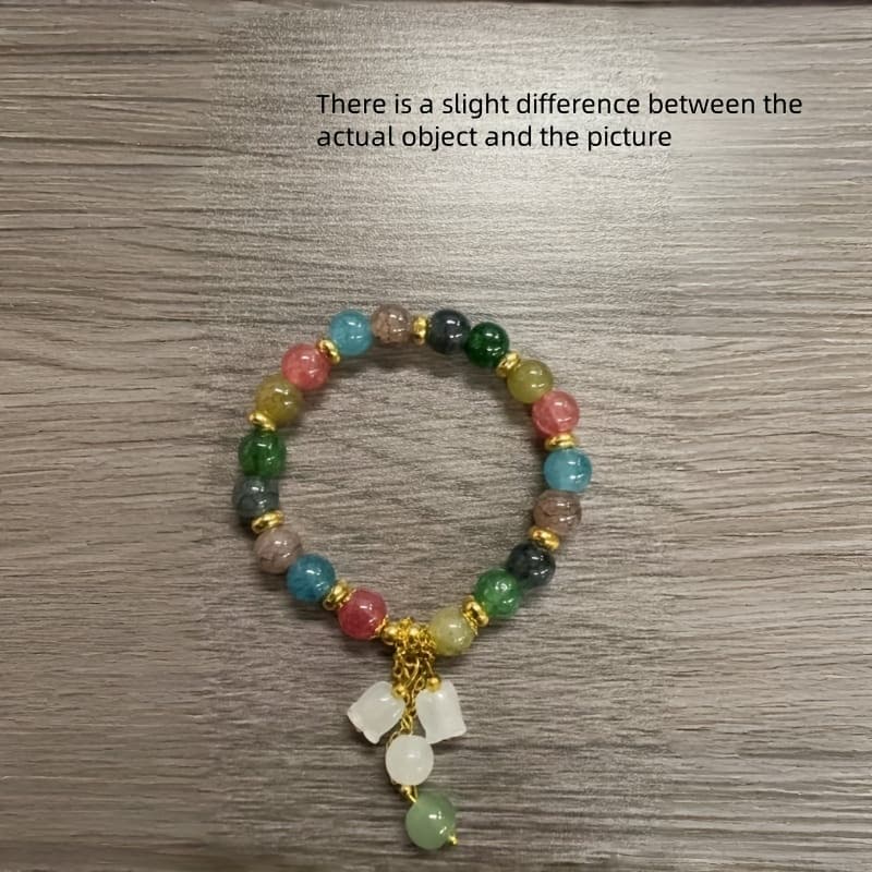 TEMU Colorful Natural Stone Bangle Bangle Bracelet With Flower Pendant, Ethnic Style Bangle Bangle Bracelet, Perfect Gift For Girlfriend Or Best Friend, Wearable In All