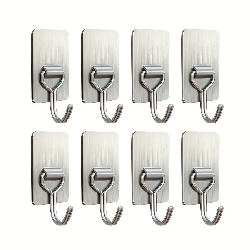 TEMU [8pcs Stainless Steel Hook] 8pcs Strong Load-bearing Stainless Steel Adhesive Hook | Non-punching Fixed Rain Adhesive Hook For Indoor And Outdoor Rough Wall