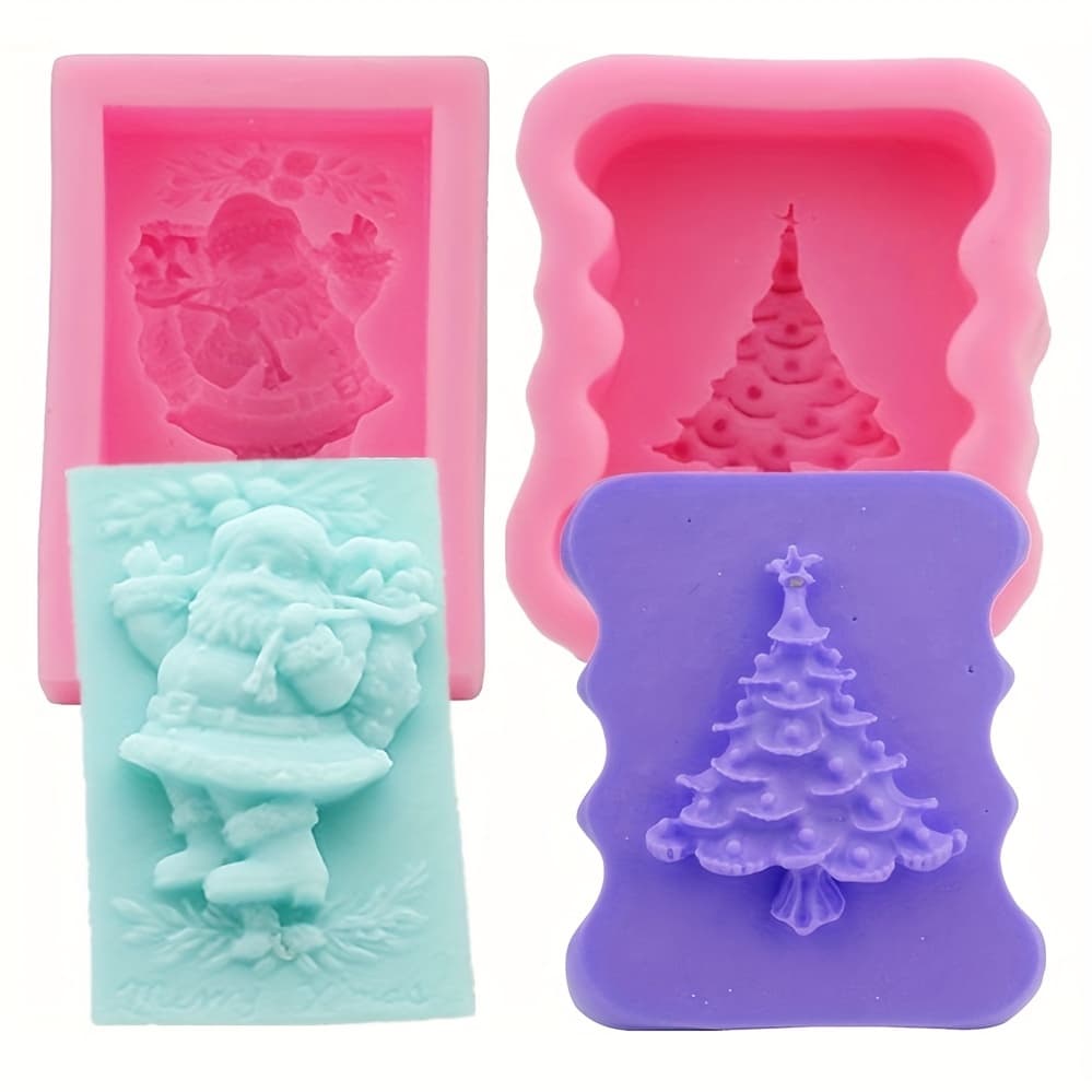 TEMU Set Of 2 Silicone Molds For Christmas, Featuring Designs Of Santa Claus And A Christmas Tree, Perfect For Crafting Gifts