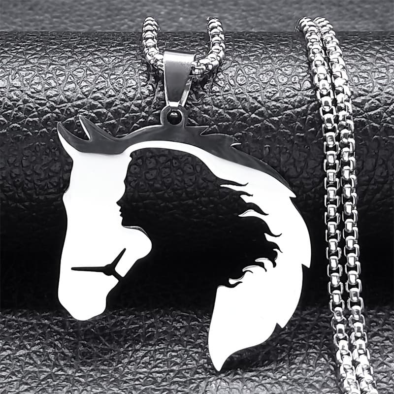 TEMU 1pc Hollow-out Woman And Horse Animal Pendant Necklace For Men And Women, Stainless Steel Jewelry Gift