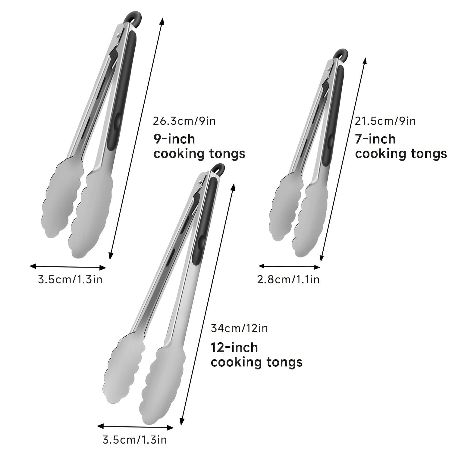 TEMU 3pcs Non-slip Kitchen Tongs, Stainless Steel Kitchen Tongs Set With Non-slip Handles For Cooking Salad And Frying, Kitchen Stuff Kitchen Accessories