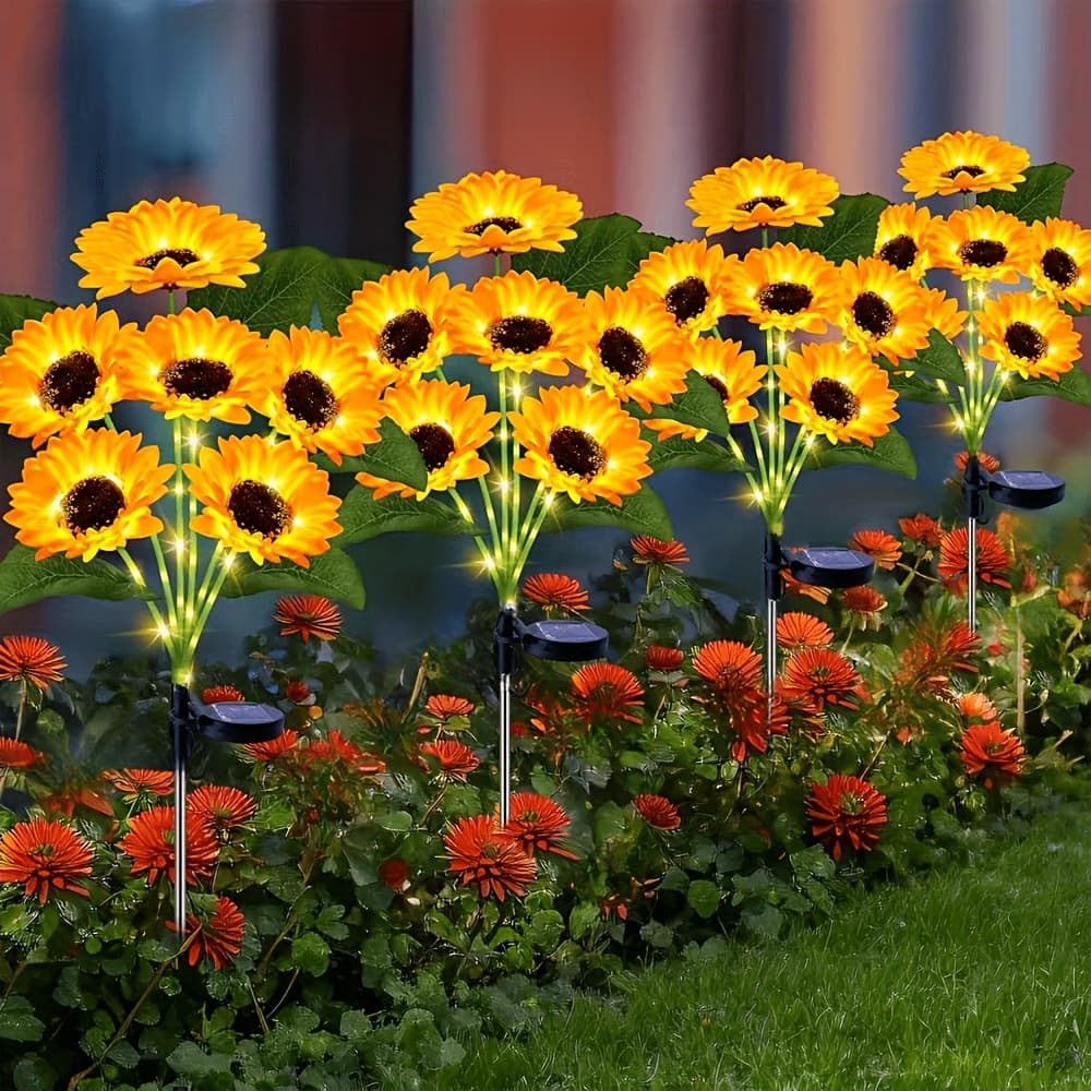 TEMU 2/1pc Solar 4/6-heads Of Sunflower Yellow Flower Lights, Suitable For Courtyard, Villa, Lawn, Garden, Passage, Decoration, Ip54