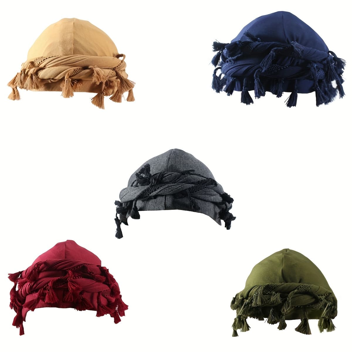 TEMU 5pcs Vintage Ethnic Turban For Men With Tassel - Durag Head Wraps, Fit & Perfect For Outdoor