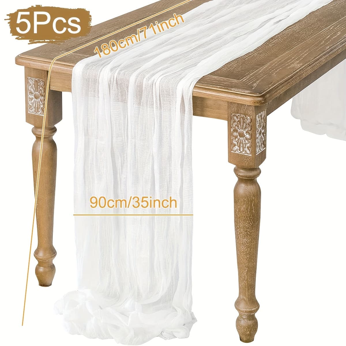 TEMU 5pcs, Elegant Table Runner, Boho Gauze Table Runner, Balinese Pleated Table Cover, Table Centerpieces For Birthday Party Decoration, Bridal Shower, Wedding Table Decor, Holiday Party Supplies
