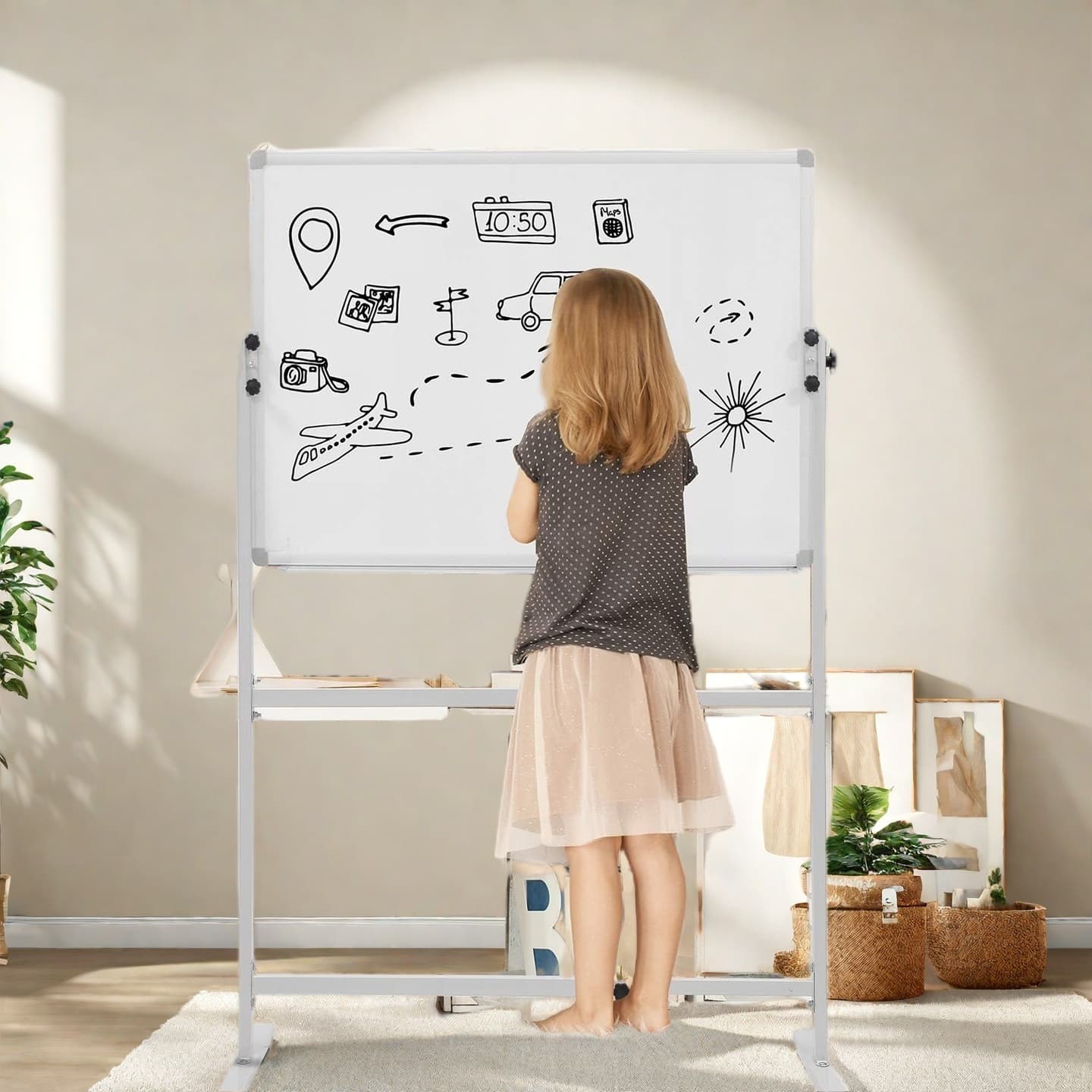 TEMU Lightweight Magnetic Dry Erase Board, 36 X 24 Inch Home Office School Whiteboard, Silvery Reinforced Aluminum Frame,