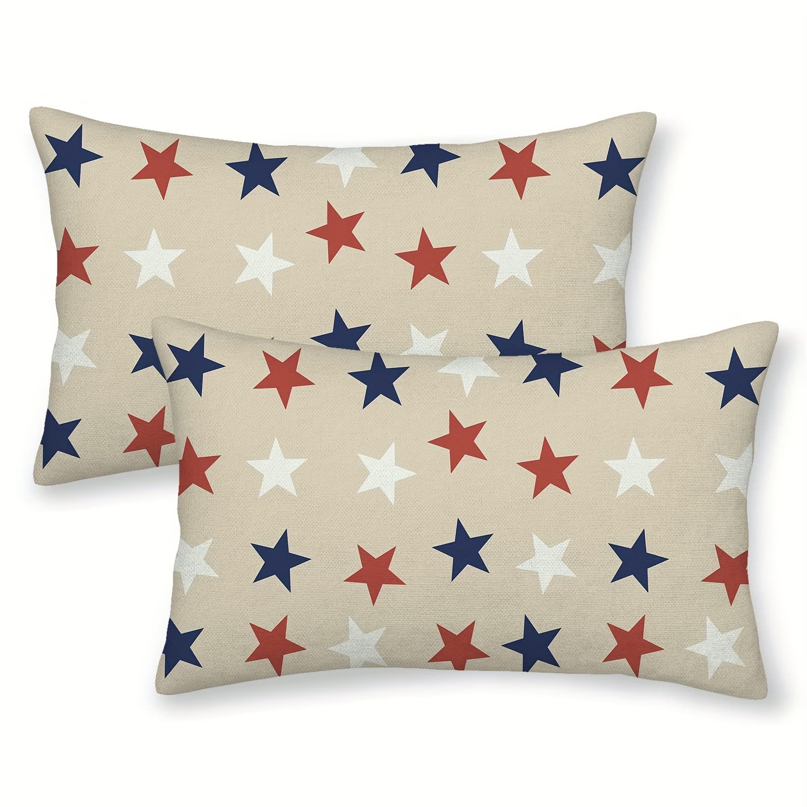 TEMU 2pcs Lumbar Short Plush Pillow Covers, Blue Red White Stars Patriotic Decorative Outdoor Cushion Cover Memorial Day Pillow Cases Farmhouse For Sofa Couch Bed, No Pillow Core, 12 X 20 Inch