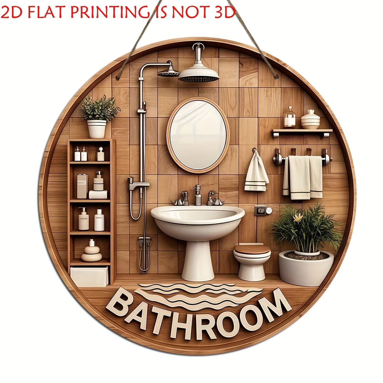 TEMU 2d Flat, 1pc Round Bathroom Wooden Decorative Plaque And Signs, Vintage Rustic Home Decor, Perfect Gift For Restroom Decor, Halloween, Christmas Decor