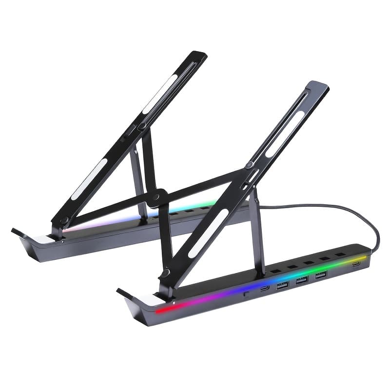 TEMU Laptop Stand With Docking Station For Desk, 4 In 1 (1 X Usb-c, 3 X Usb-a) Rgb Laptop Stand, Foldable Portable Cooling Laptop Holder, Adjustable For 12-18 Inch Laptops, Tablets