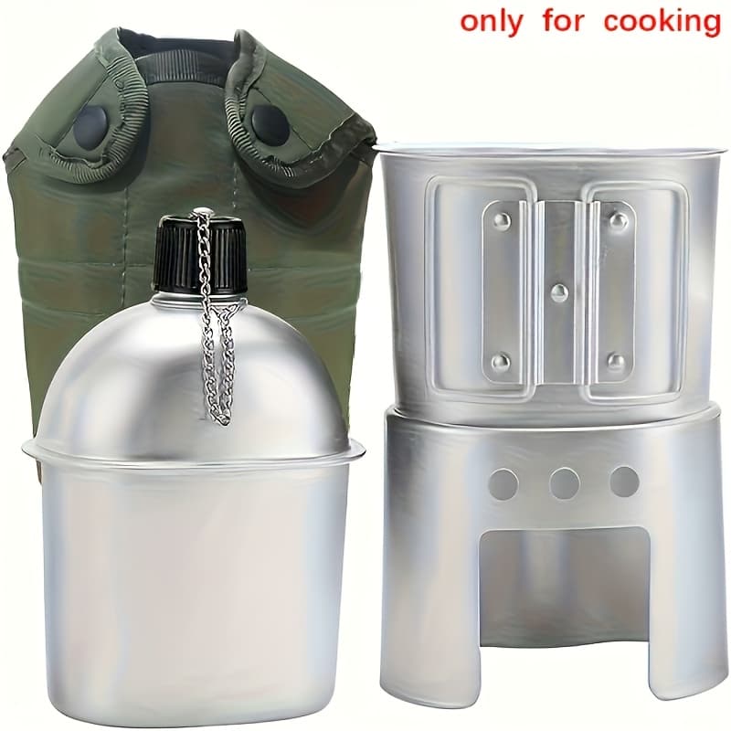 TEMU Water Canteen Cup Bag Set, Portable Canteen For Outdoor Camping, Survival , Hiking And Backpacking Equipment Cooking