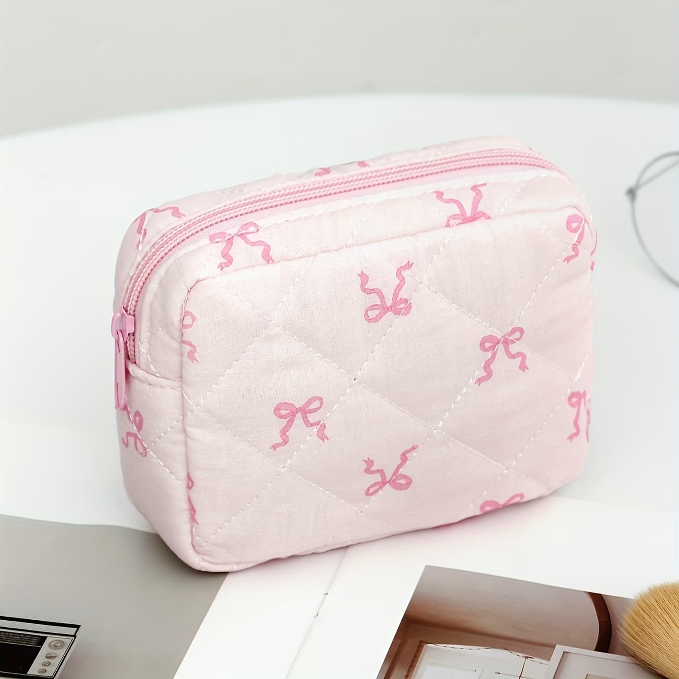 TEMU New Bowknot Stitched Simple Cartoon Portable Sanitary Pad Bag With Coin And Key Holder Cute Travel Cosmetic Pouch Black Christmas Gift