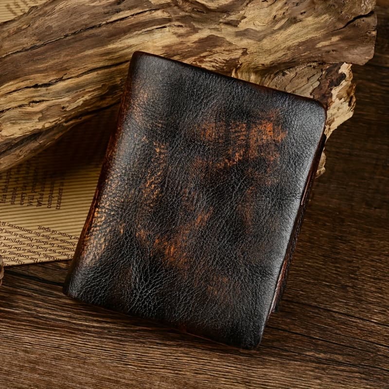 TEMU [casual Top Layer Cowhide Wallet] New Genuine Leather Short Wallet With Top Layer Cowhide Vintage Style, Old Money Wallet, Casual Multi-card Holder