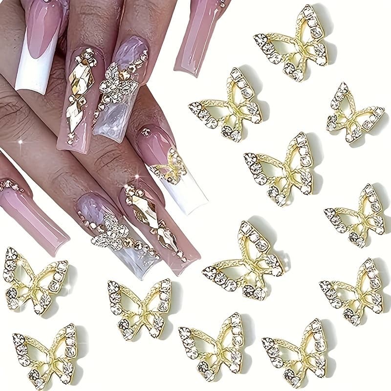 TEMU 50pcs Elegant & Shiny 3d Nail Charms, Golden Metallic Safe Formaldehyde-free Nail Art Decorations