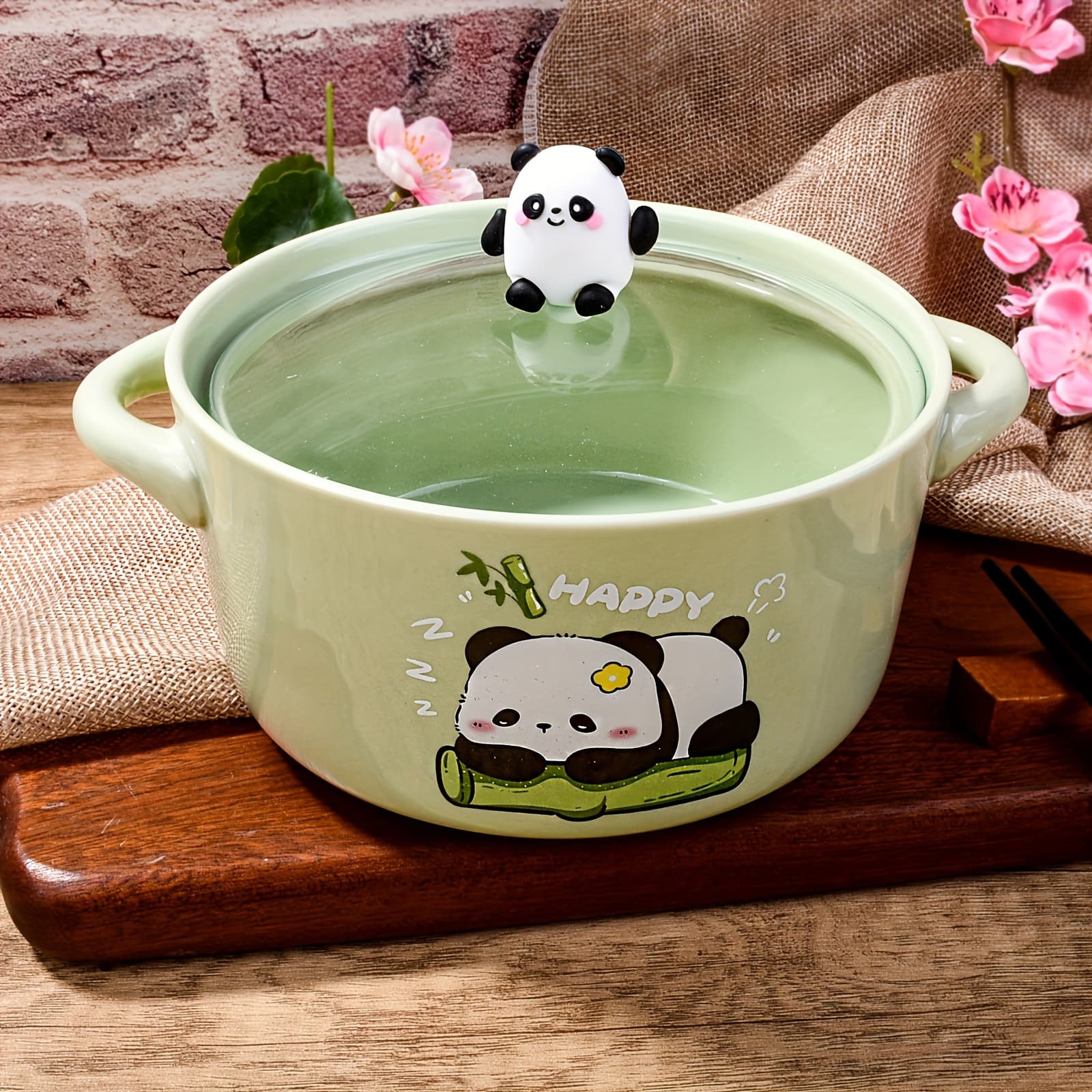 TEMU 1 Pieces Cute Panda Soup Bowl With Glass Lid
