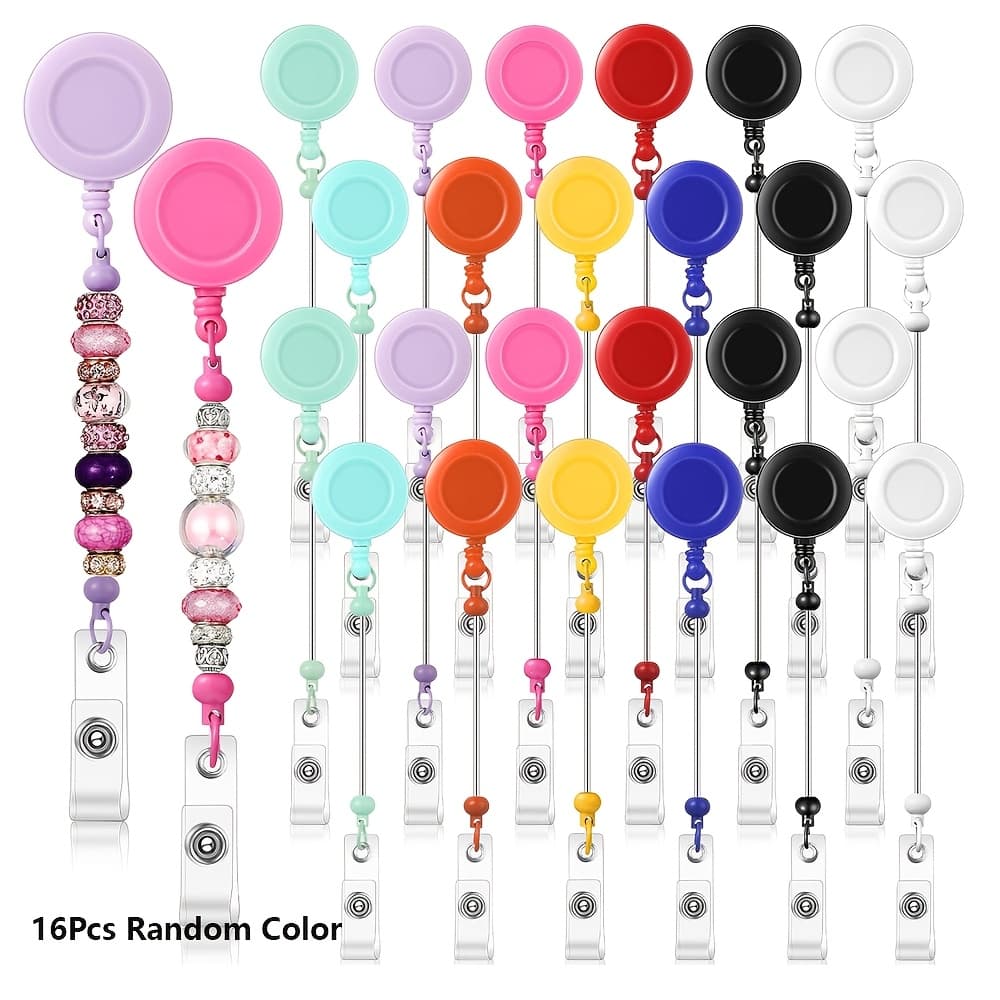 TEMU 16pcs Random Color Beadable Retractable Badge Reel Holders Clip, Badge Holder Retractable Clip With Blank Beadable Keychain Bar