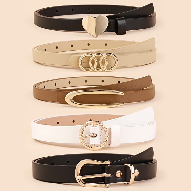 TEMU 5pcs Fashion Belt Set Combination Heart Three-ring Metal Dress Short Skirt Shirt Belt Belt