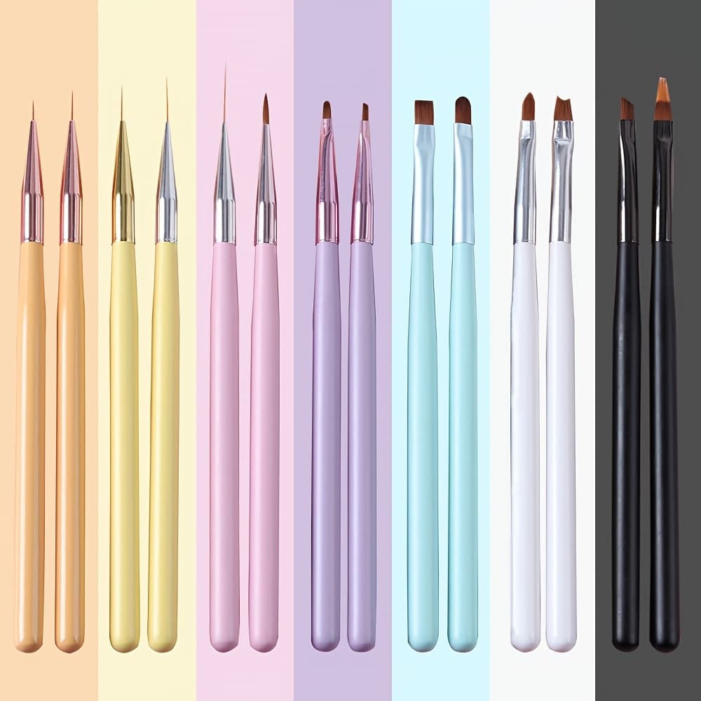 TEMU 14pcs Nail Art Brush Set With Eyeliner And Gel Polish Polishing Tools, Suitable For Nail Design, Including Extension Gel Brushes And Acrylic Nails