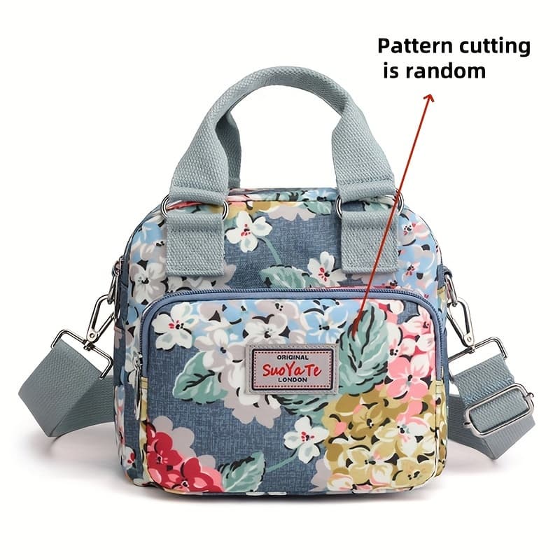 TEMU Nylon Fabric Zipper Handbag Crossbody Bag Women's Bag Fashion Printed Mini Shoulder Bag Travel Casual Bag (random Pattern Trimming)