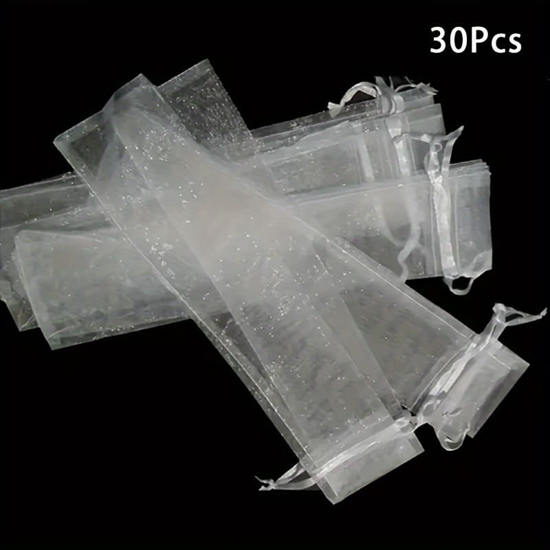 TEMU 30pcs Transparent Sheer Organza Drawstring Pouches - Elegant Mesh Gift Bags For Jewelry, Wedding Favors, Party Supplies & Hand Fan Storage - Durable Reusable Decorative Packaging