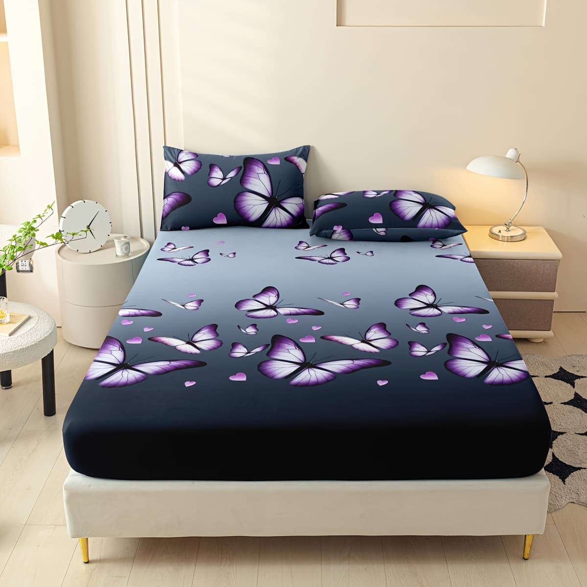 TEMU 3pcs Printed Pattern Set For Bedroom/. Includes 1 Fitted Sheet And 2 Pillowcases. Does Not Include Inserts. Soft, Skin-friendly, Breathable, And Machine Washable thumbnail 2
