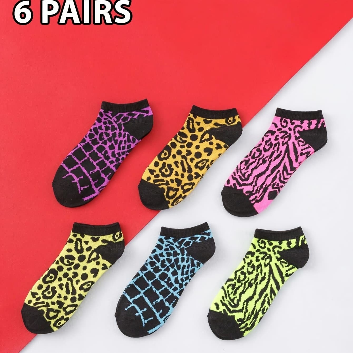 TEMU 6 Pairs Women's Socks Colorful Striped Animal Print Crew Breathable Fashion Casual Socks Set For Home/office/travel (spring-summer)