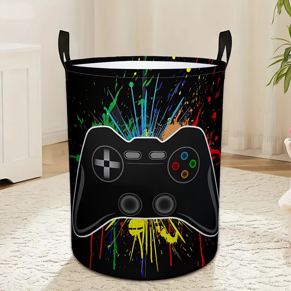 TEMU 1pc, Game Joystick Round Laundry Hamper Gaming Storage Basket Clothes Organizer Bin For Home Bathroom Bedroom Dorm, Laundry Baskets