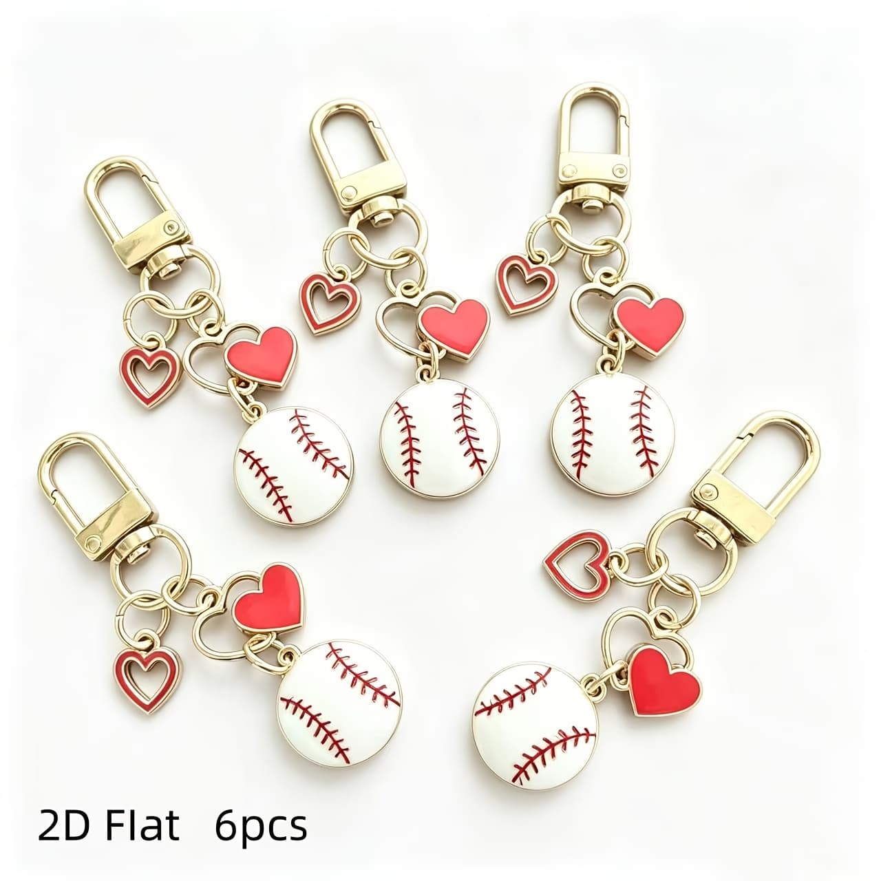 TEMU 2d Flat - 6 Cartoon 2d Flat New Sporty Baseball Heart Metal Keychain Student Schoolbag Pendant Bag Ornament Practical Small Gift Category For Friends: Women's Novelty Keychains