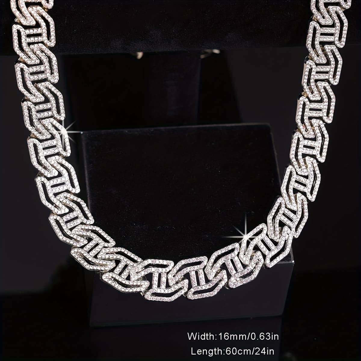 TEMU 1pc 16mm Golden/silvery Cuban Link Chain Necklace For Men, Iced-out, Durable Alloy, Sparkling Rhinestones Accents, Plating,hip Hop Style, Men's Jewelry Perfect For Parties &