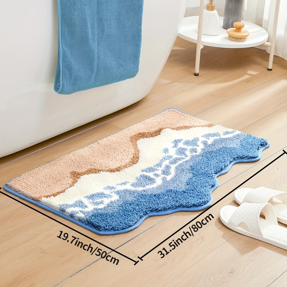 TEMU 1pc A Plush Bathroom Rug, Designed Like Ocean Waves, Featuring A Soft And Absorbent Texture. This Non-slip Mat Is Perfect For Use In Bathrooms, Around Sinks, Bathtubs, And Shower Areas