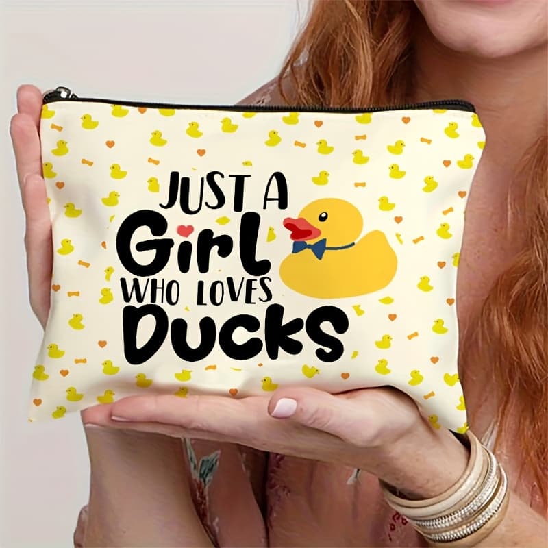TEMU 1 Cute Duck Makeup Bag With " Who Ducks" Design - Yellow And Pattern Cosmetic Pouch, Portable Travel Toiletry Organizer For Women, Girls, , Birthday Gift For Daughter, Sister, Friend