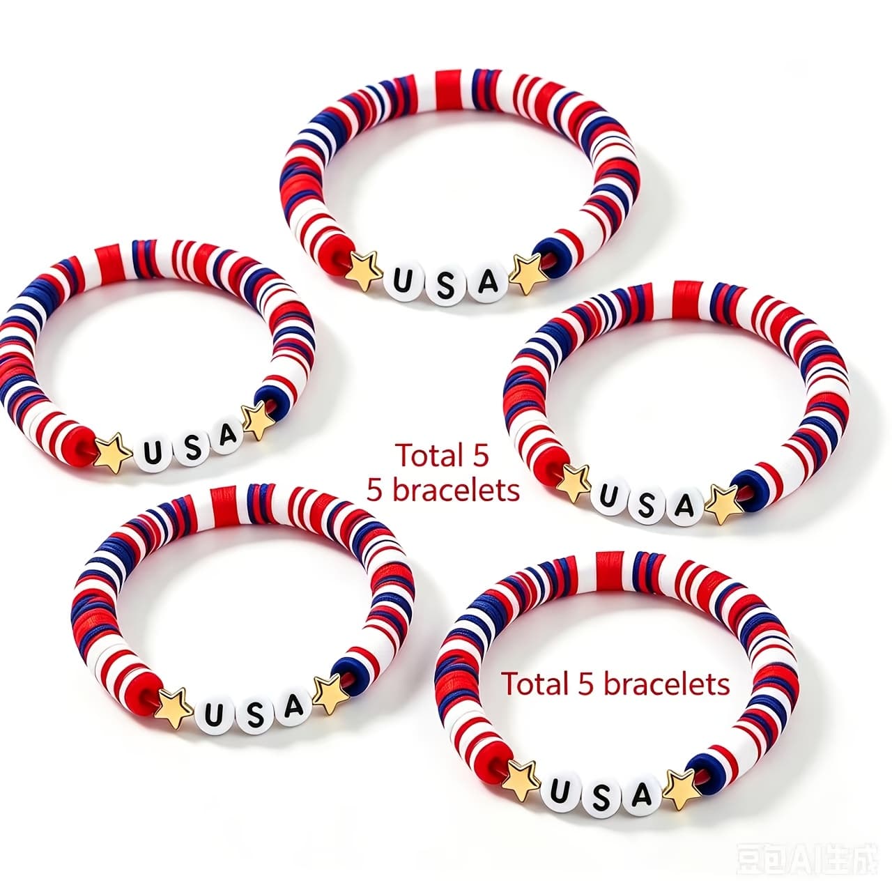 TEMU Usa Flag Stretch Bracelet, Polymer Clay Bracelet, 4th Of 's Patriotic Jewelry