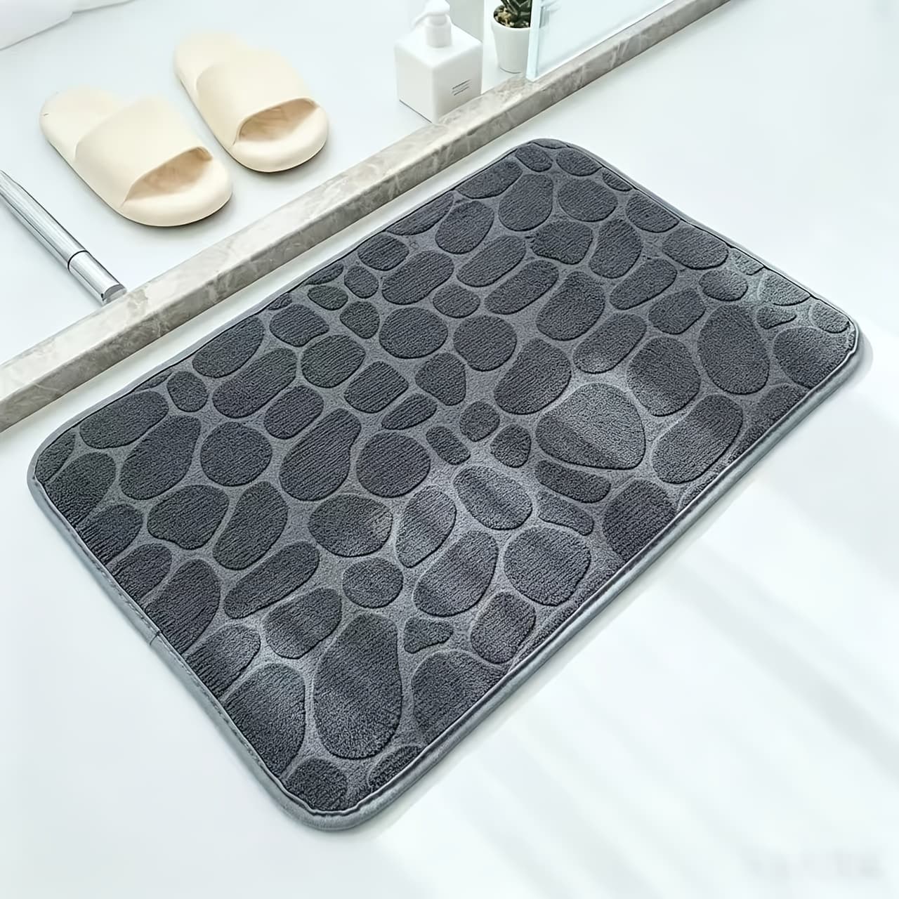 TEMU A Pebble-patterned Non-slip Bathroom Mat, Available In Multiple Colors, Made Of, Slip-resistant, And Thick. Suitable For Use In Bathrooms, Kitchens, Bedrooms, Living Rooms, And For Decoration