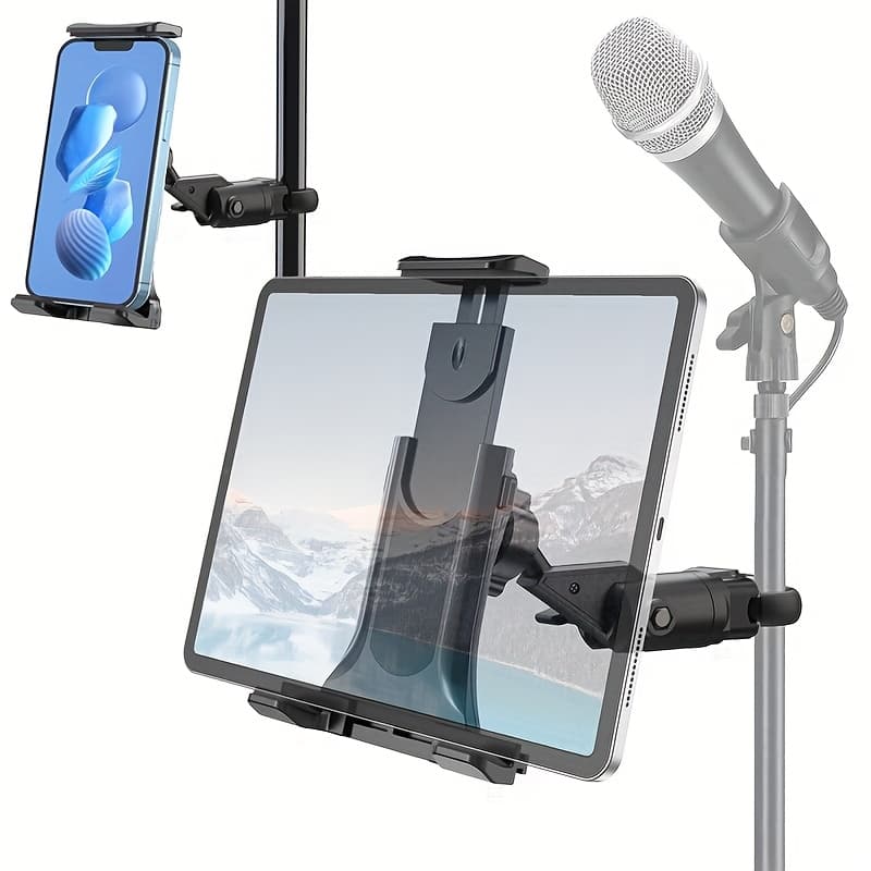 TEMU Tablet And Phone Holder, Suitable For Microphone, Railing, And Handlebar Mounts. Microphone Music Stand Tablet Holder, Fits 4-13 Inch Tablet Phone Devices