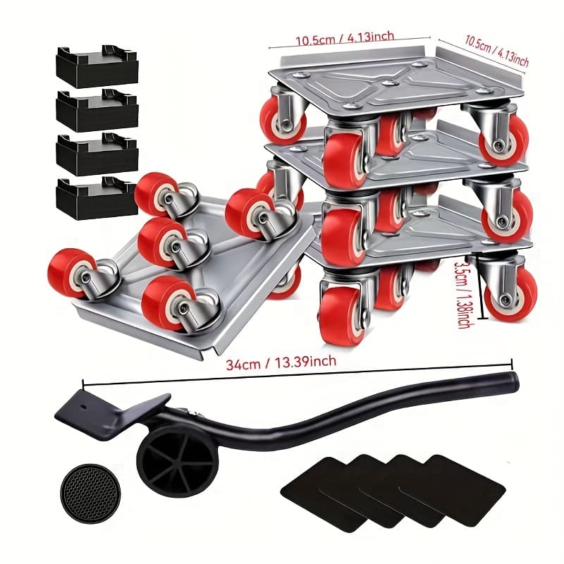 TEMU A Set Of 4 Steel Structure Five-wheel Load-bearing Mobile Casters, With Crowbars, Is Suitable For Moving Heavy Furniture Such As Beds, Sofas, Refrigerators, Air Conditioners And Washing Machines.
