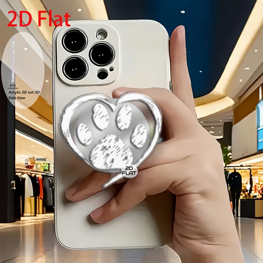 TEMU 2d Flat Fashion Heart Shaped Paw Print, Acrylic Retractable Mobile Phone Holder, Pop-up Mobile Phone Holder