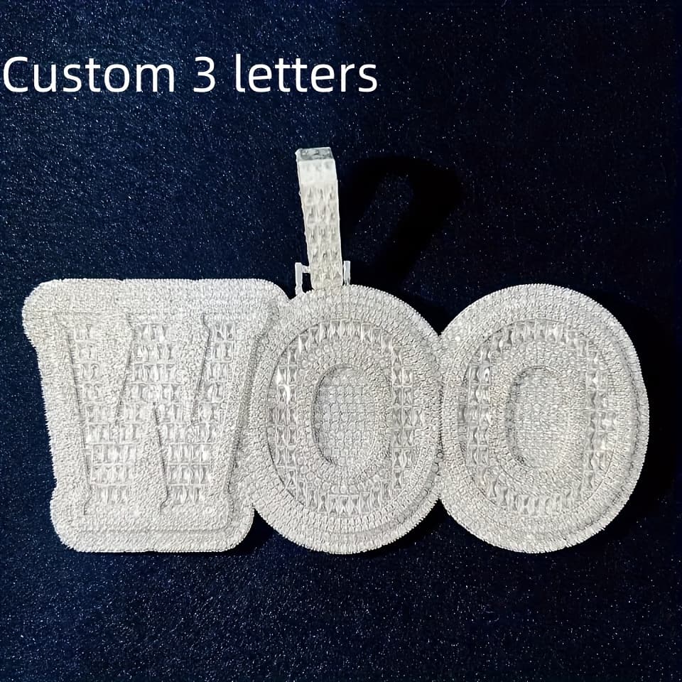 TEMU Large Square Letter Boys' Pendant Necklace - Hip Hop Solid Copper Synthetic Zirconia Name & Number Jewelry, Unique And Stylish Gift For , For Teenager