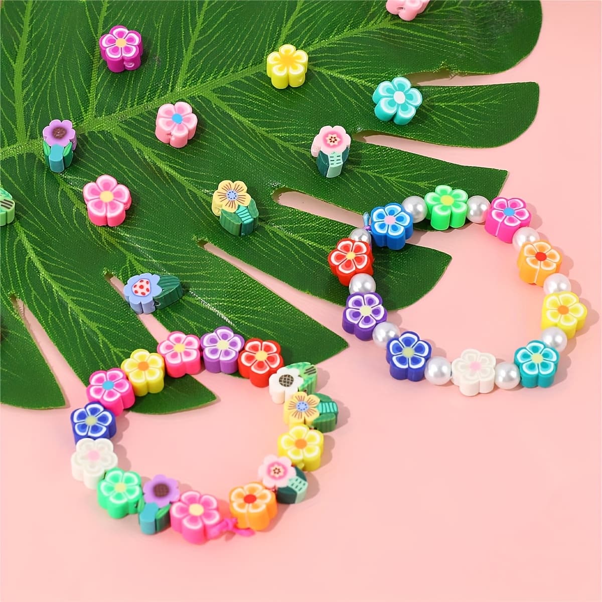 TEMU 100pcs Mixed Flower Clay Beads, Polymer Clay Beads Pendant, 2 Shapes Of Flowers Beads Jewelry Earrings Bracelet Necklace Jewelry Crafts Making Supplies (beads And Bead Assortments)