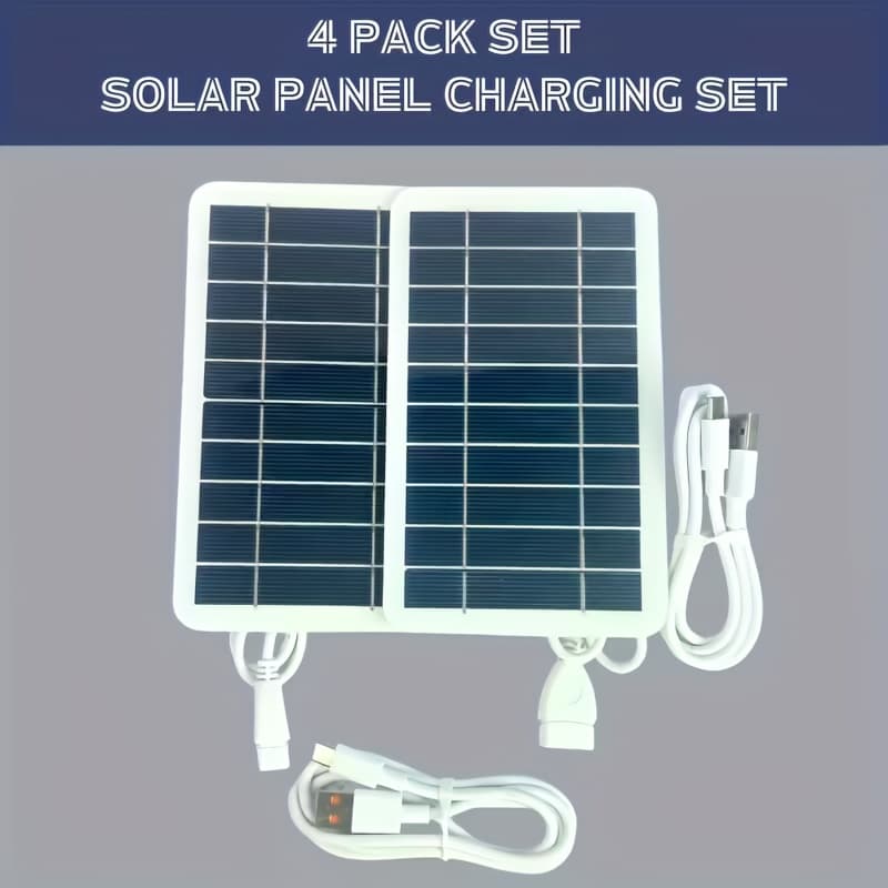 TEMU 4pcs Solar Charger Set, Including 2 Solar Panels And 2 Usb To Type-c Cables, Suitable For Outdoor Activities, Camping, And Vacations