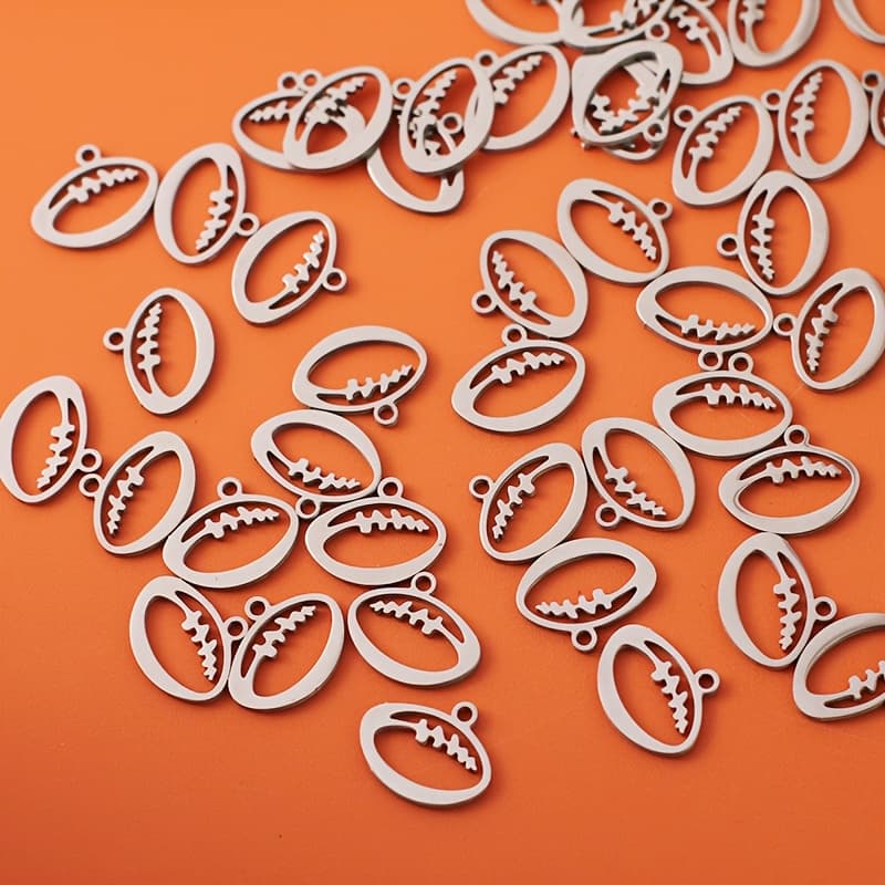 TEMU 20pcs Of Stainless Steel Football Charms For Crafting Jewelry, Silvery Sports Pendant Connectors Suitable For Keychains, Bracelets, And Necklaces
