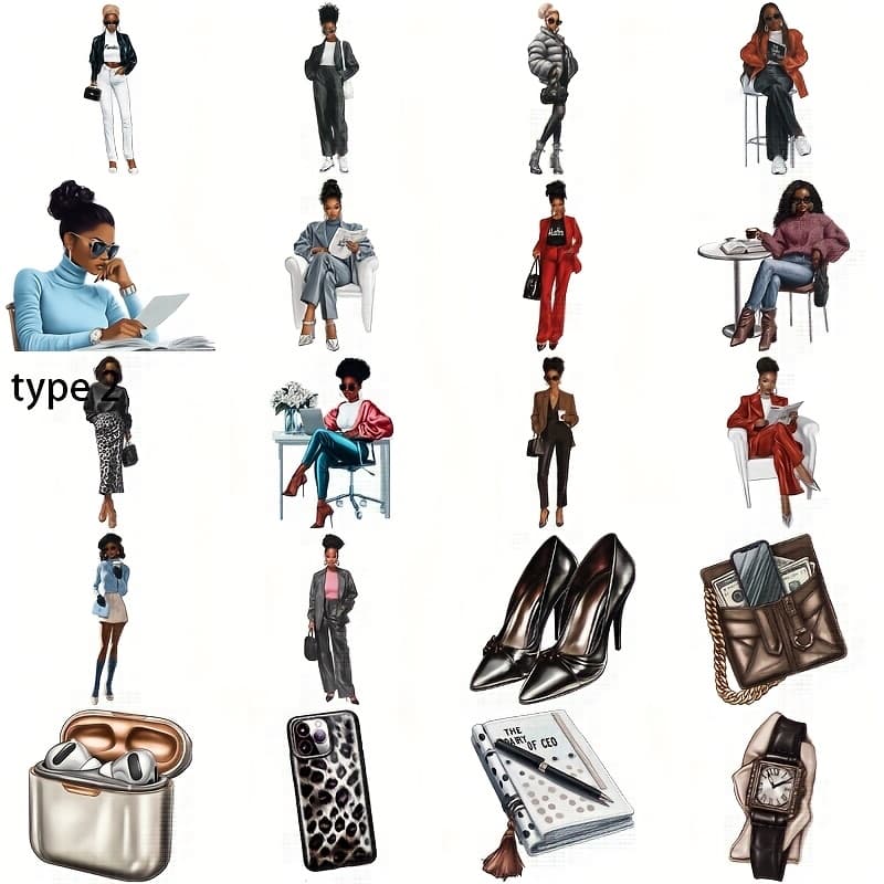 TEMU 1 Pack Lady Sticker 2d Flat Creative Diy Sticker Diary Notebook Album Photo Stationery Sticker Material Sticker Junk Journal Diy Sticker, 2d Flat