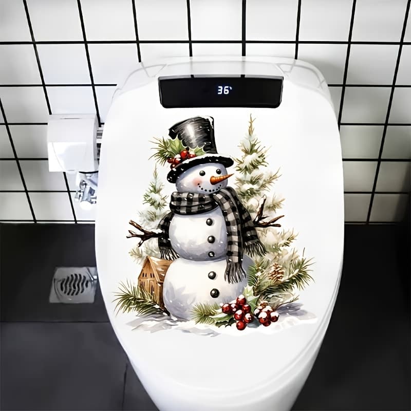 TEMU 1pc Exquisite Christmas Snowman Toilet Sticker, Tasteless Material, Home Wall Decoration Supplies, Beautiful Room Decoration Accessory