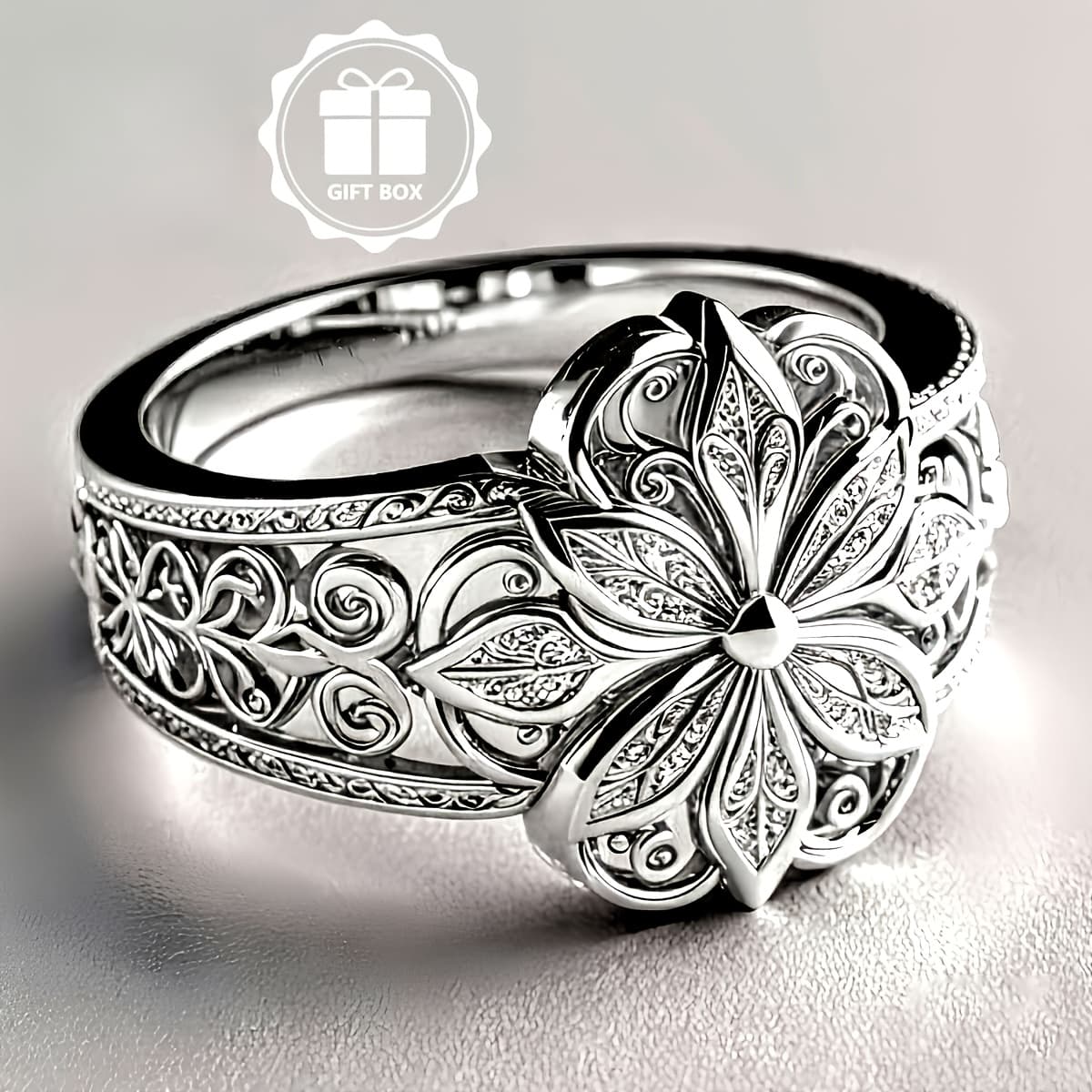 TEMU Retro Relief Ring, Unisex Women's Jewelry — Featuring A Delicate — Floral Relief Ring, Symbolizing And , Suitable For Daily Wear And Gift- On Festivals.
