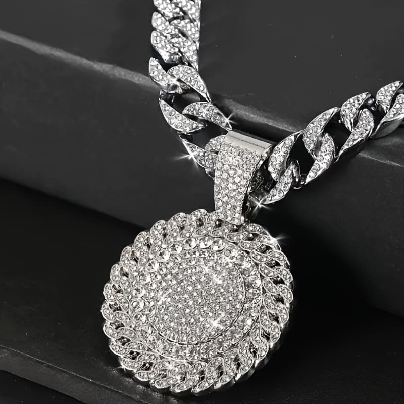 TEMU A Single Shiny Sunflower Pendant Necklace For Men, Featuring An Ice Cuban Chain, Perfect For Daily Wear And As Gifts For Birthdays, , Or Father's Day