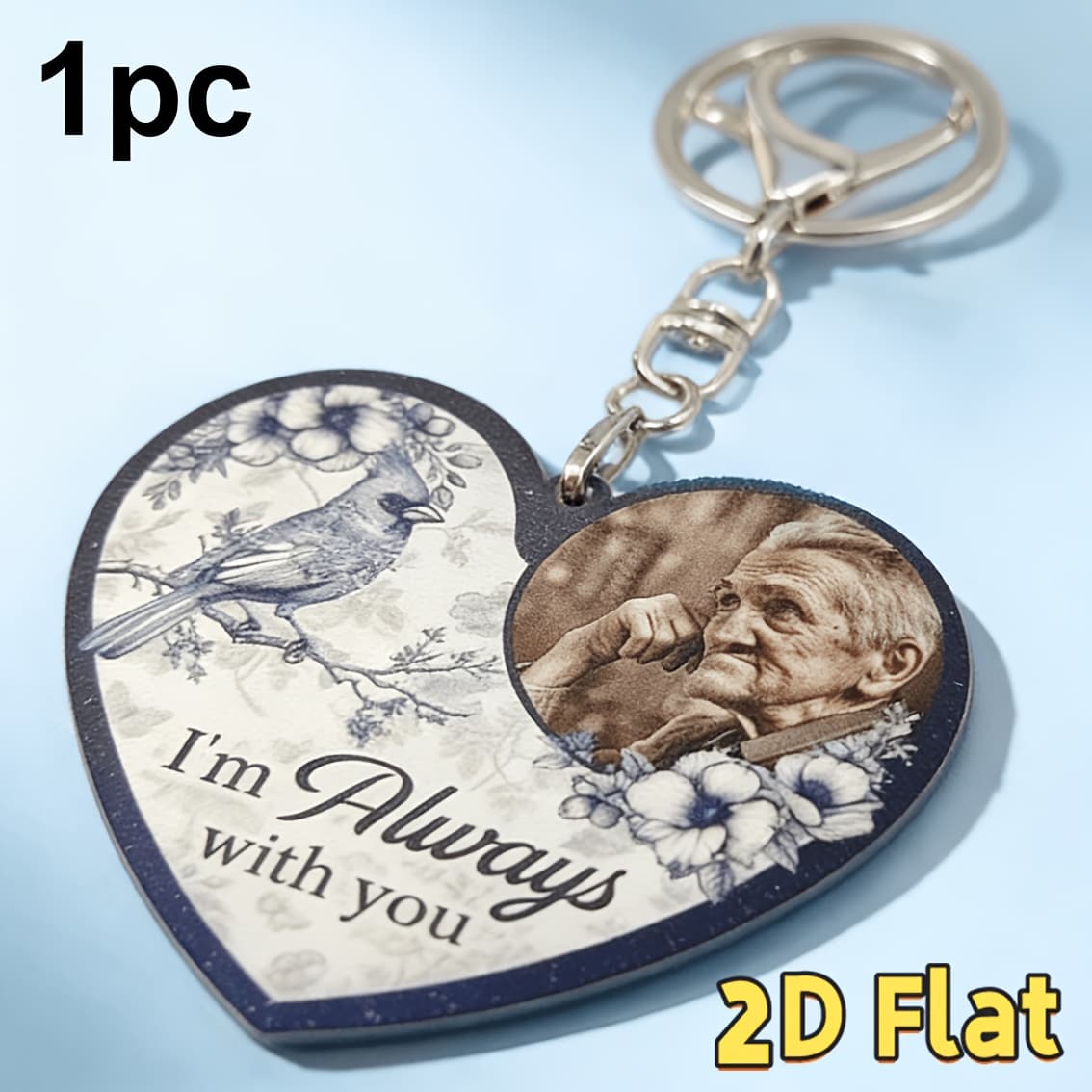 TEMU 2d Plane Customized Photo Keychain Blue Heart Style You The Romantic And Warm Experience Photos To Customize Your Personal Keychain , Family, Relatives, And