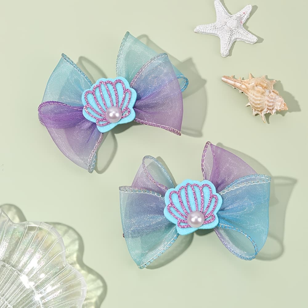 TEMU 2pcs Tulle Bow Hair Clips For Purple Blue Tulle Bow Hairpins Elegant Hair Additions For Prom Parties & Fashion Styling