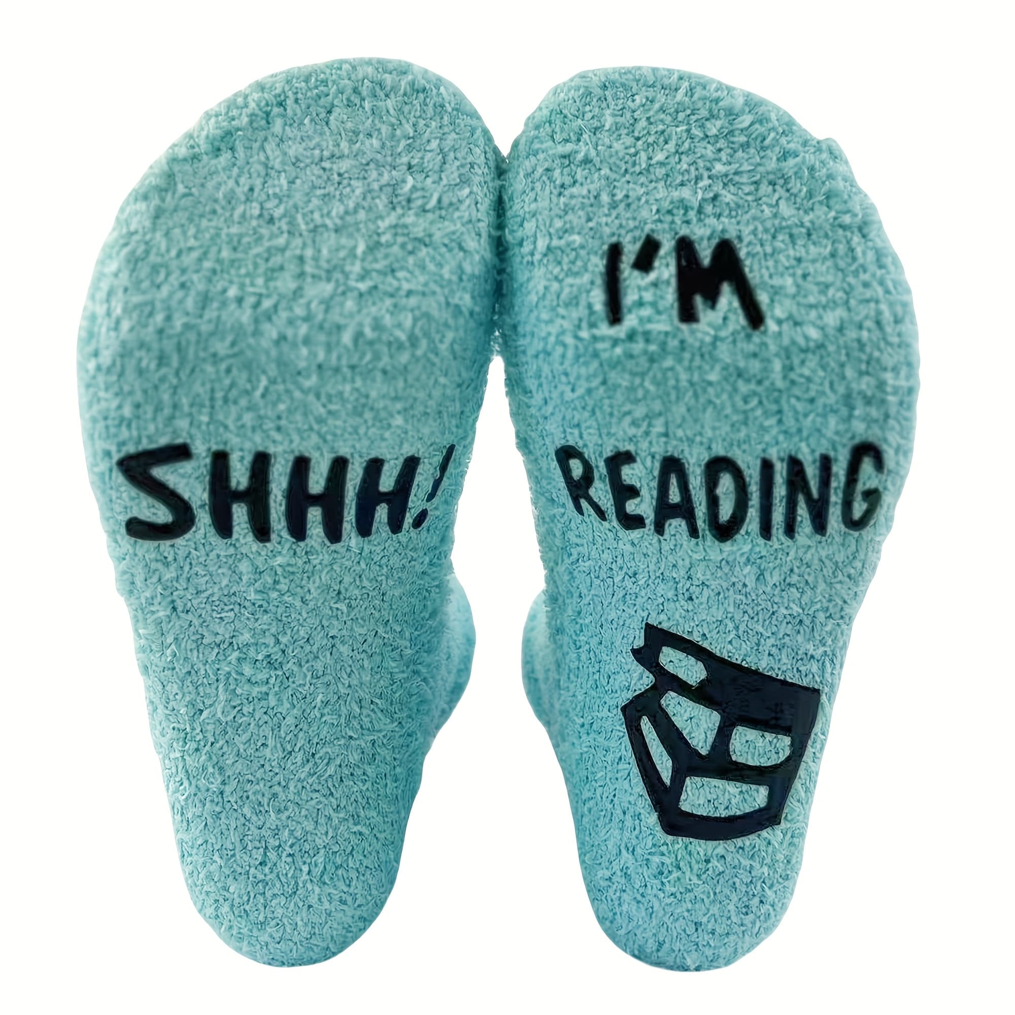 TEMU Unisex Coral Fleece Mid-calf Non-slip Floor Socks | "shhh! I'm Reading" Design, Plush And Comfortable For Home Sleeping, Fabric
