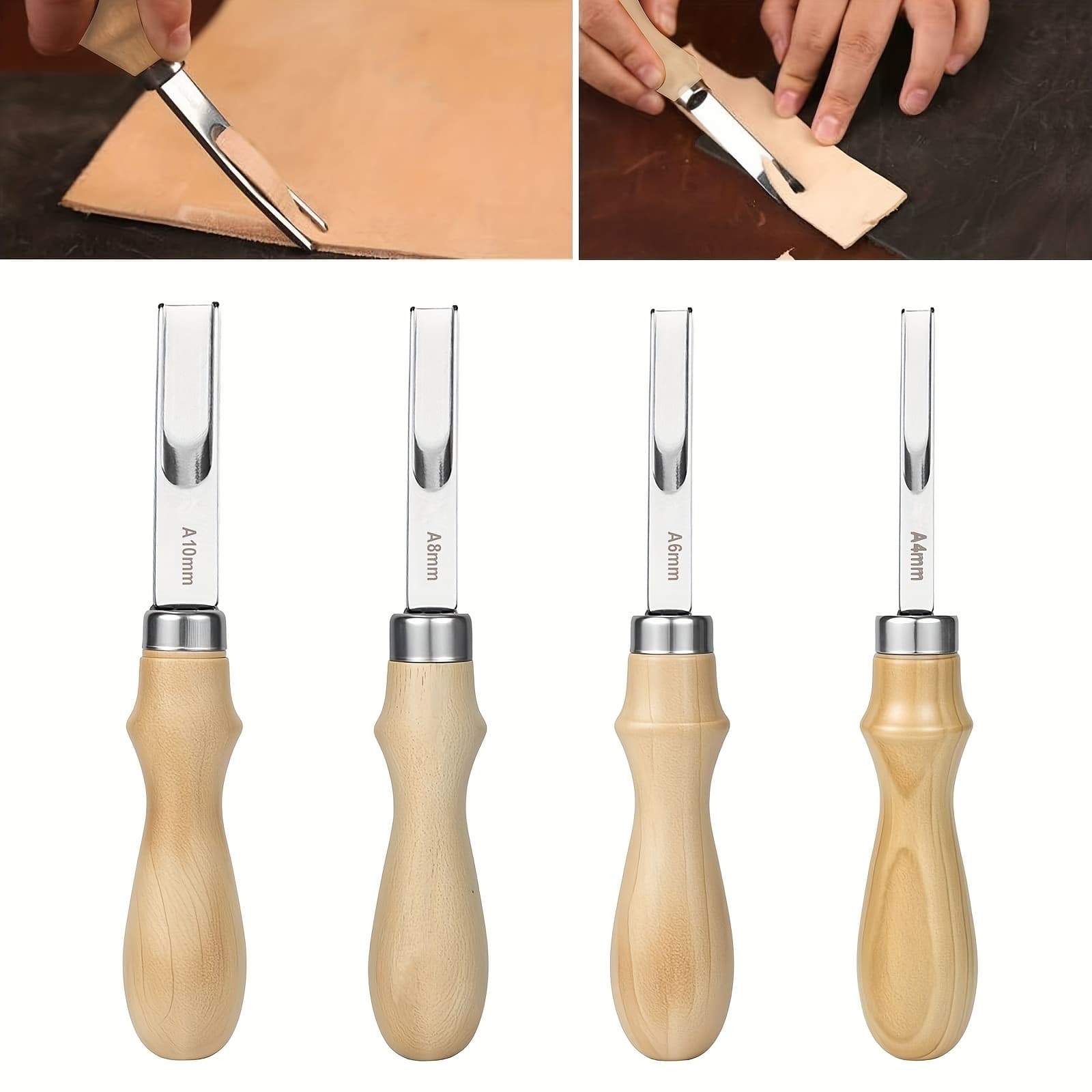 TEMU 4pcs Leather Cutting Knife For Diy Projects, Leather Edge Skiving Beveler Tool, For Diy Crafts Projects, Durable Stainless Steel, Leather Edge Trimmer, 4mm 6mm 8mm 10mm