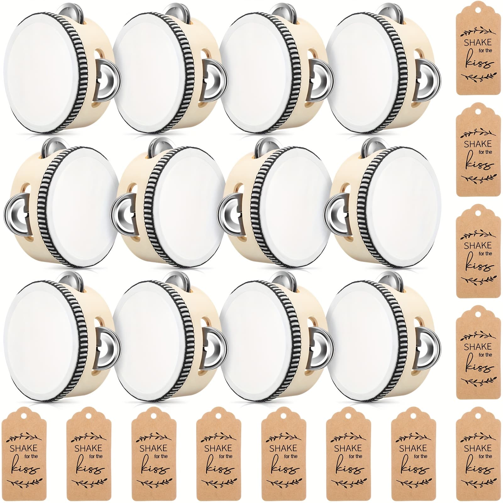 TEMU 12 Sets Of 6-inch Drums For Adults, Featuring Wooden Handheld Designs And Metal Bells With Tag Ropes, Ideal Percussion Instruments For Church Wedding Celebrations