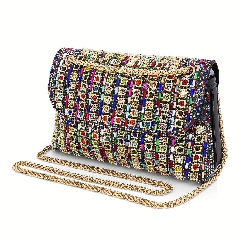 TEMU Fashionable Evening Clutch, Handbags For Women, Full Diamond Heavy Decoration, High-end Wrinkle Resistance, Firm And Diamond, Shoulder Strap, Suitable For Dinner, Parties, Formal Events