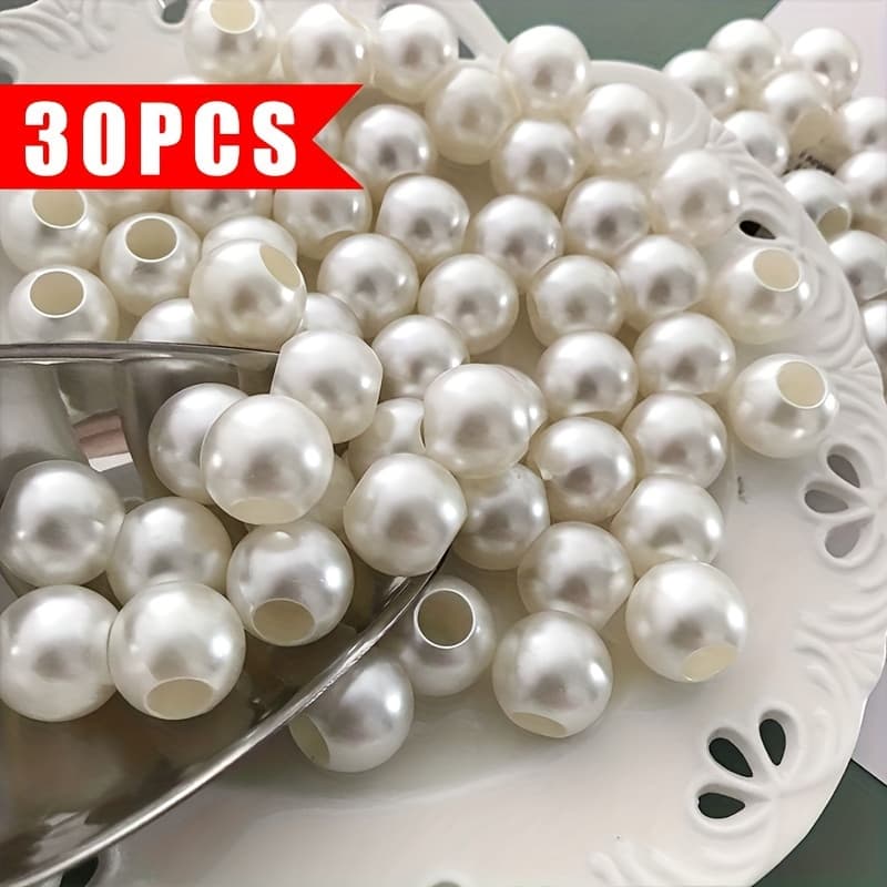 TEMU 30pcs 18mm Acrylic Pearl Beads, White Glossy Finish With Pre-drilled Holes For Making, Crafting Accessories, Charms For Jewelry Making